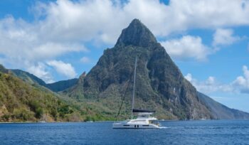 Pitons moutains of Saint Lucia, St. Lucia Caribbean Sea with Pitons