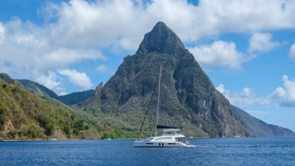 Pitons moutains of Saint Lucia, St. Lucia Caribbean Sea with Pitons