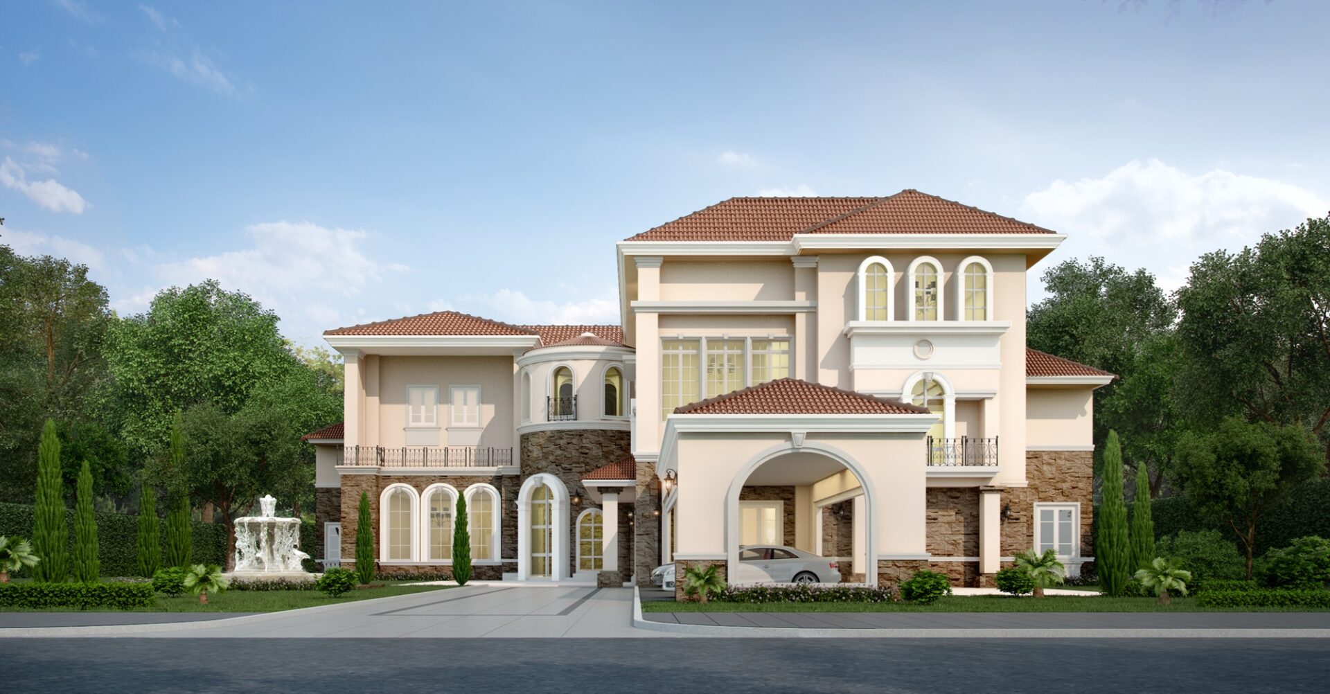 3d rendering modern classic house with luxury design garden