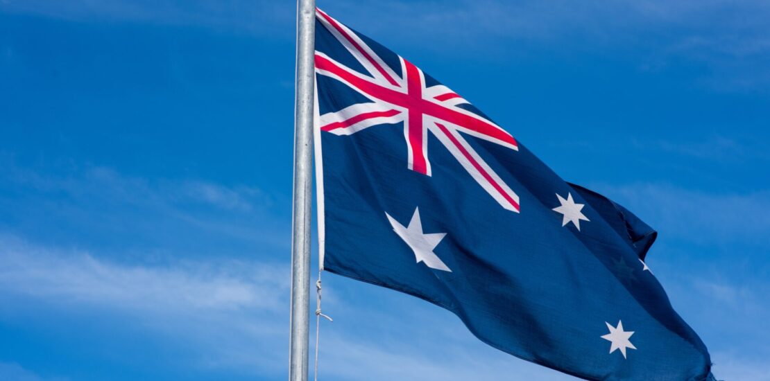 Australian flag blowing in the wind