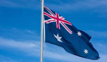 Australian flag blowing in the wind