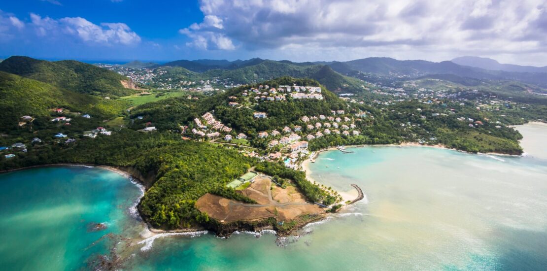 Caribbean, St. Lucia, Choc Bay, aerial photo of Calabash Cove Resort