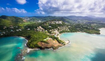 Caribbean, St. Lucia, Choc Bay, aerial photo of Calabash Cove Resort