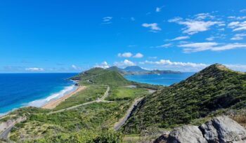 Gorgeous view of Timothy Hill in St Kitts & Nevis where the Caribbean Sea meets the North Atlantic, St Kitts and Nevis,