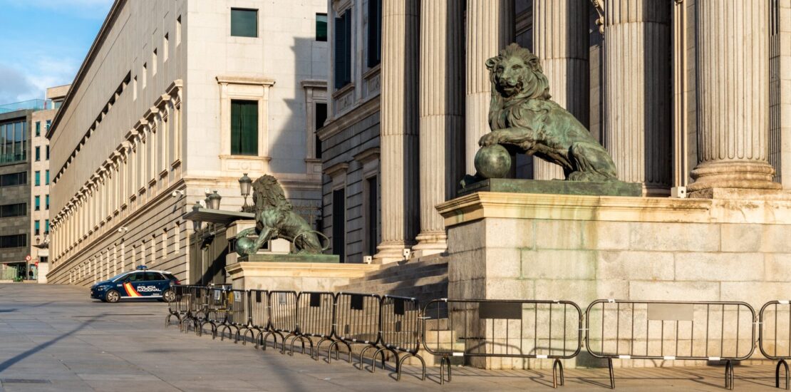 Congress of Deputies of Spain in Madrid. Exterior view. The Spanish Parliament, Golden Visa Program,