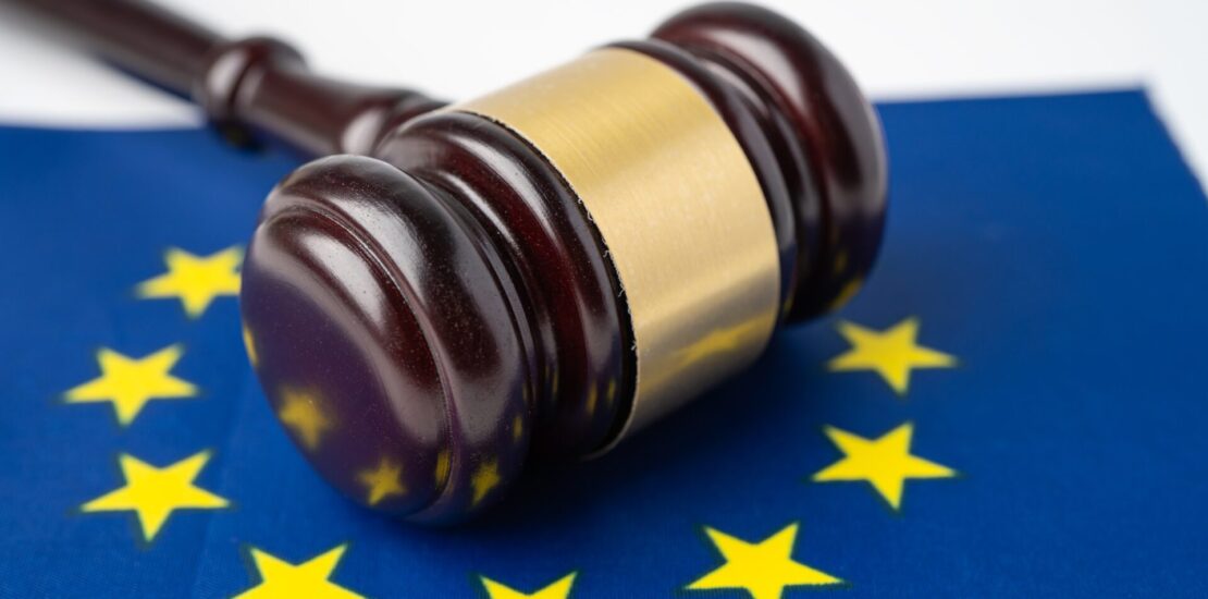 EU flag country with gavel for judge lawyer. Law and justice court concept., Malta,