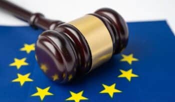 EU flag country with gavel for judge lawyer. Law and justice court concept., Malta,