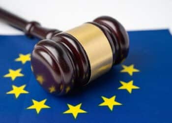EU flag country with gavel for judge lawyer. Law and justice court concept., Malta,
