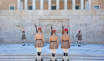 Greece Syntagma Square changing of the guard in front of the monument to the unknown.