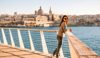 Valletta Malta city Skyline, colorful house balcony Malta Vallet