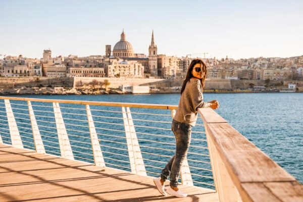 Valletta Malta city Skyline, colorful house balcony Malta Vallet