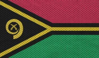Vanuatu flag printed on a polyester nylon sportswear mesh fabric with some folds, Global Mobility,