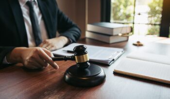 Judge is working in the office of the Court of Justice.